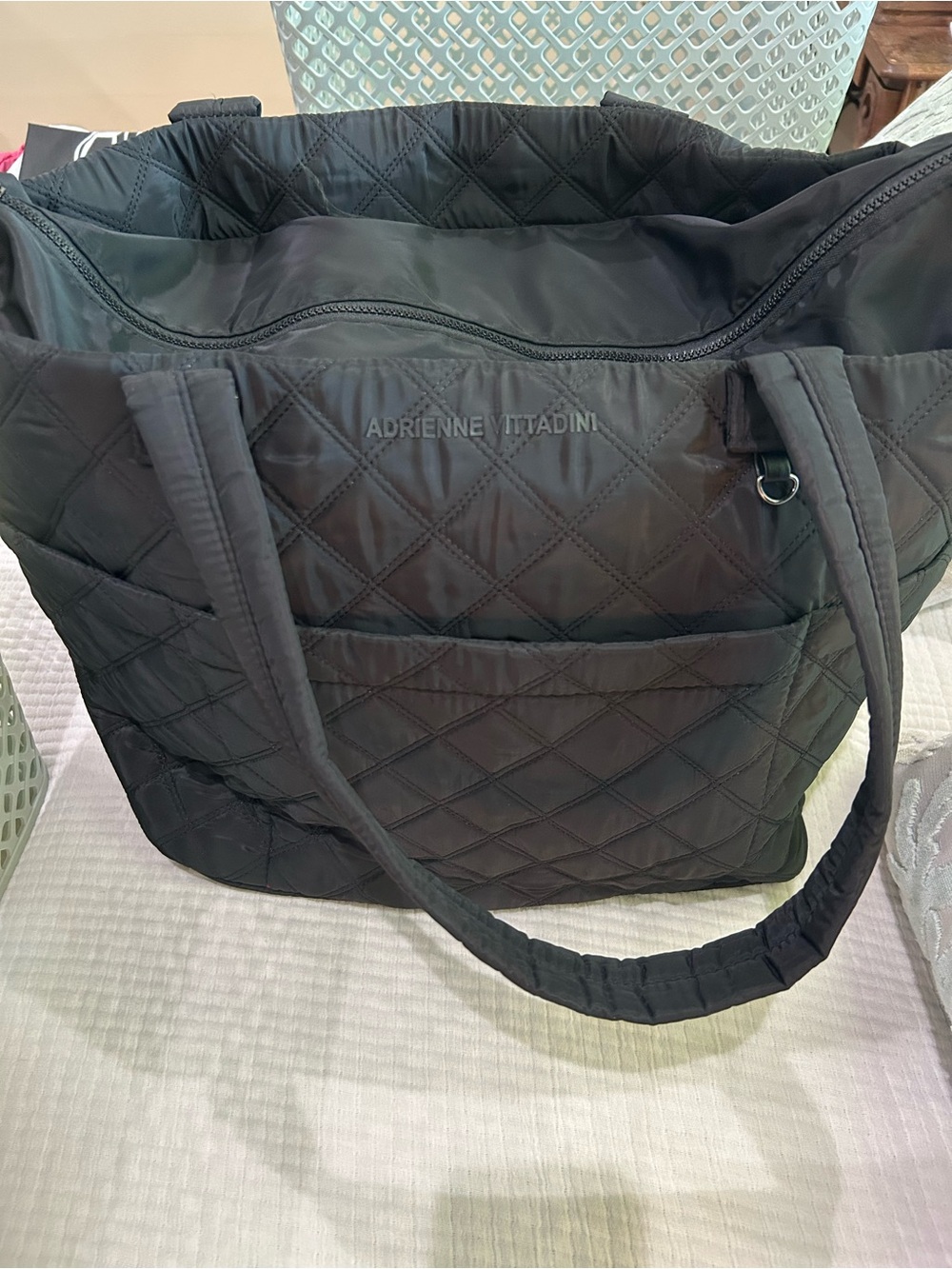 Adrienne Vittadini Quilted Black Tote with Front Pocket